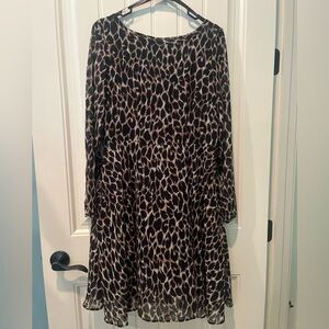 ET VOUS Leopard Print Dress Ladies Sz 12 Sheer Lined Side Zip Belt Loops Chic